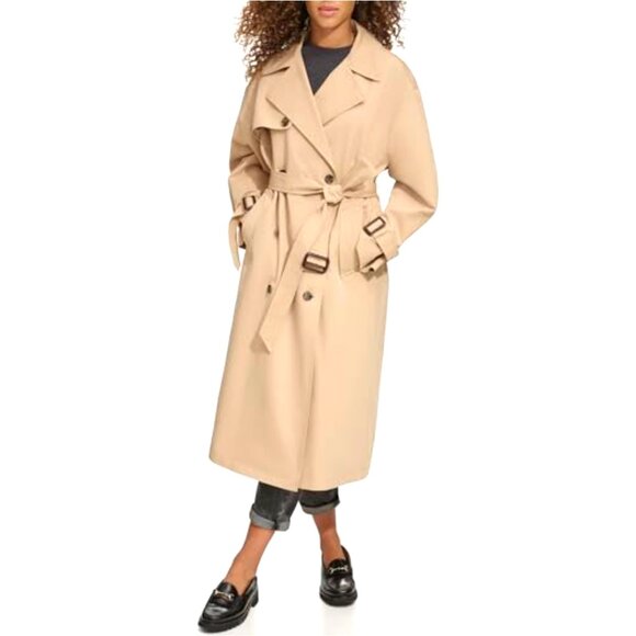 Oversized Trench Coat Classic Chic Minimal Belted Buckle Closure Adjustable